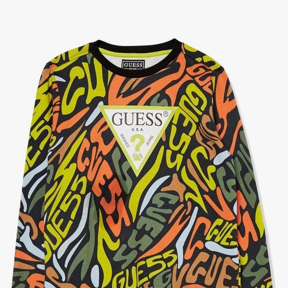 Guess Multicolor Graffiti Crew Neck Terry Sweatshirt sweater size 10 - Picture 7 of 11